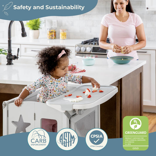 Contemporary Kitchen Helper Toddler Tower and Mealtime and Play Tray Bundle