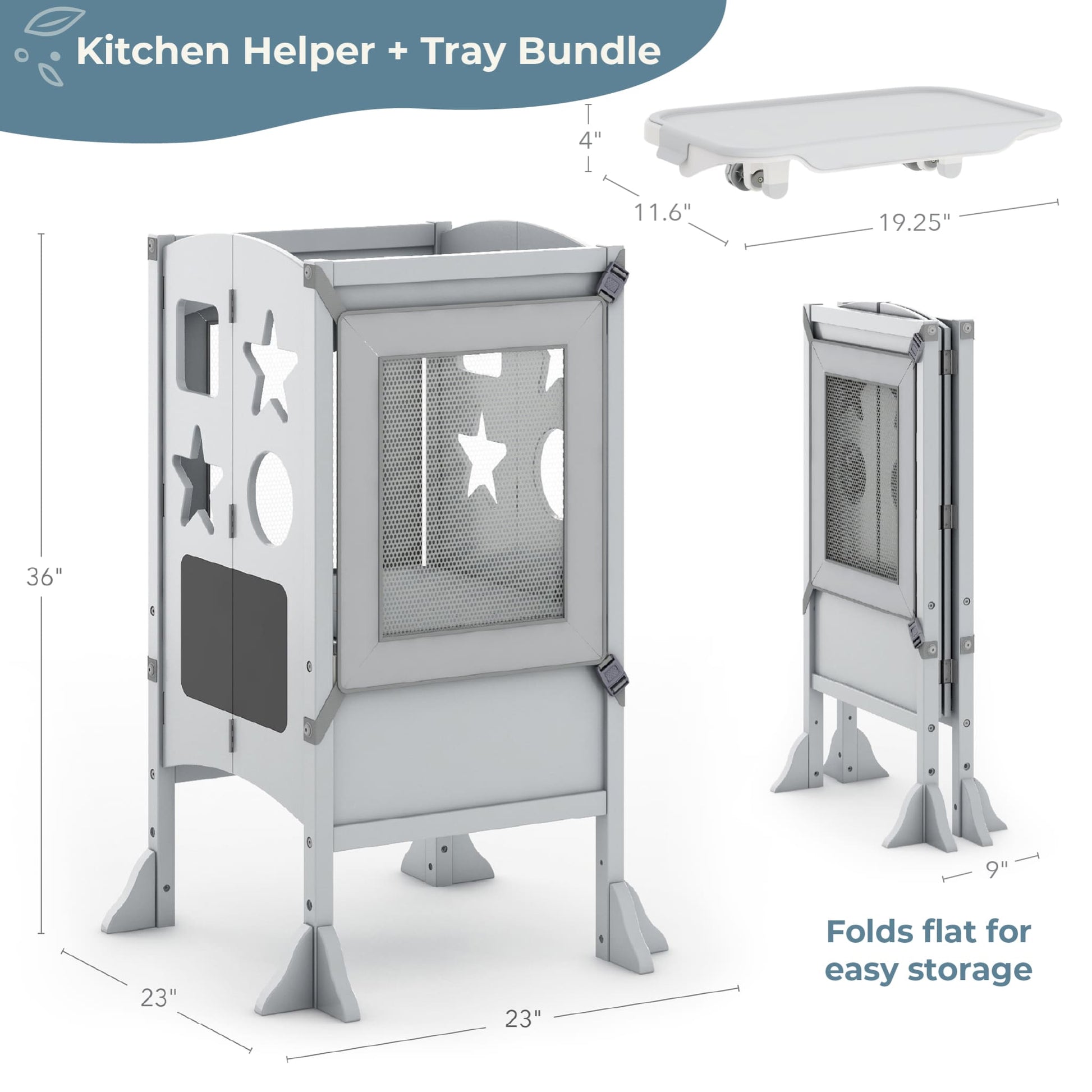 Classic Kitchen Helper Toddler Tower and Mealtime and Play Tray Bundle