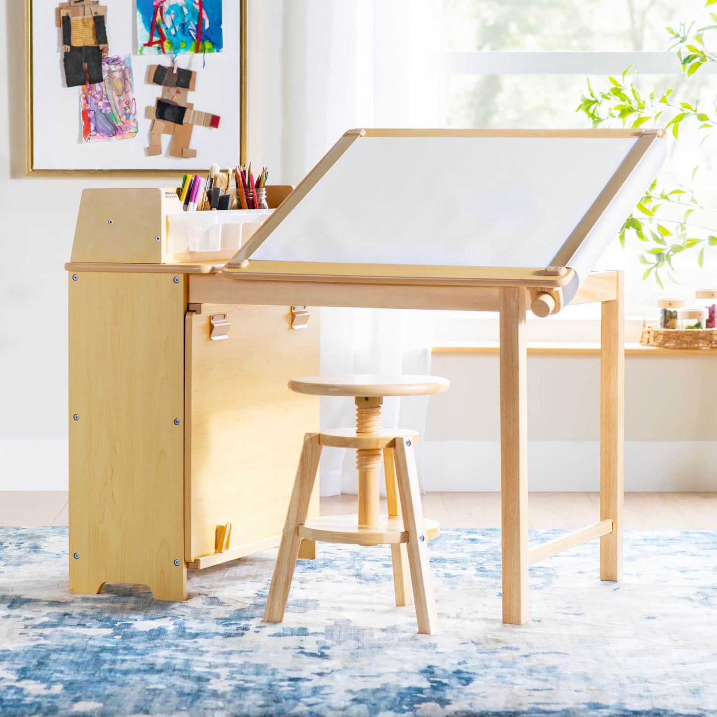 Design Studio - 3 in 1 Art Table, Drafting Table, Easel, and Stool